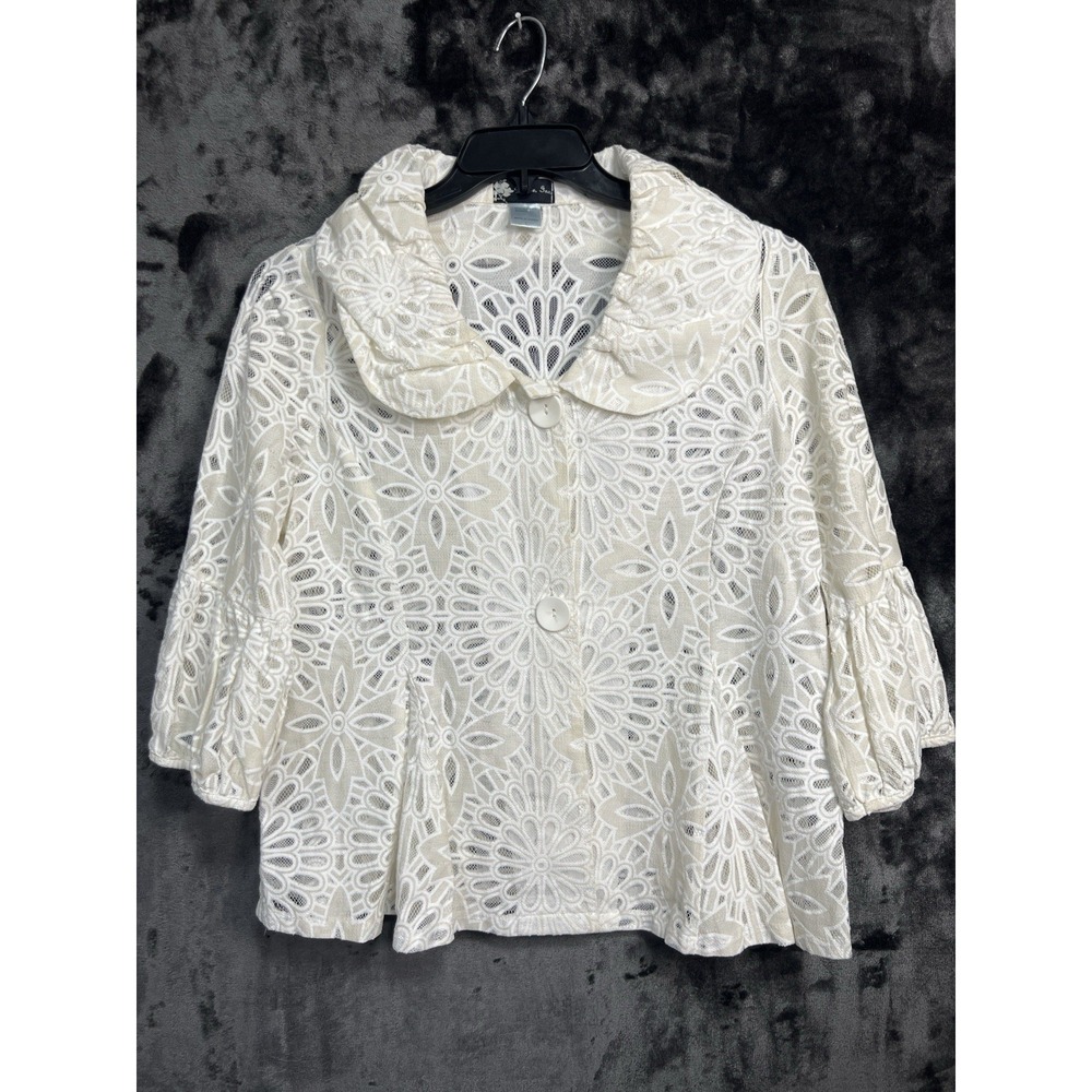 Cottagecore‎ Lace Jacket Women's Large Romantic Soft Girl Peplum Brunch Top